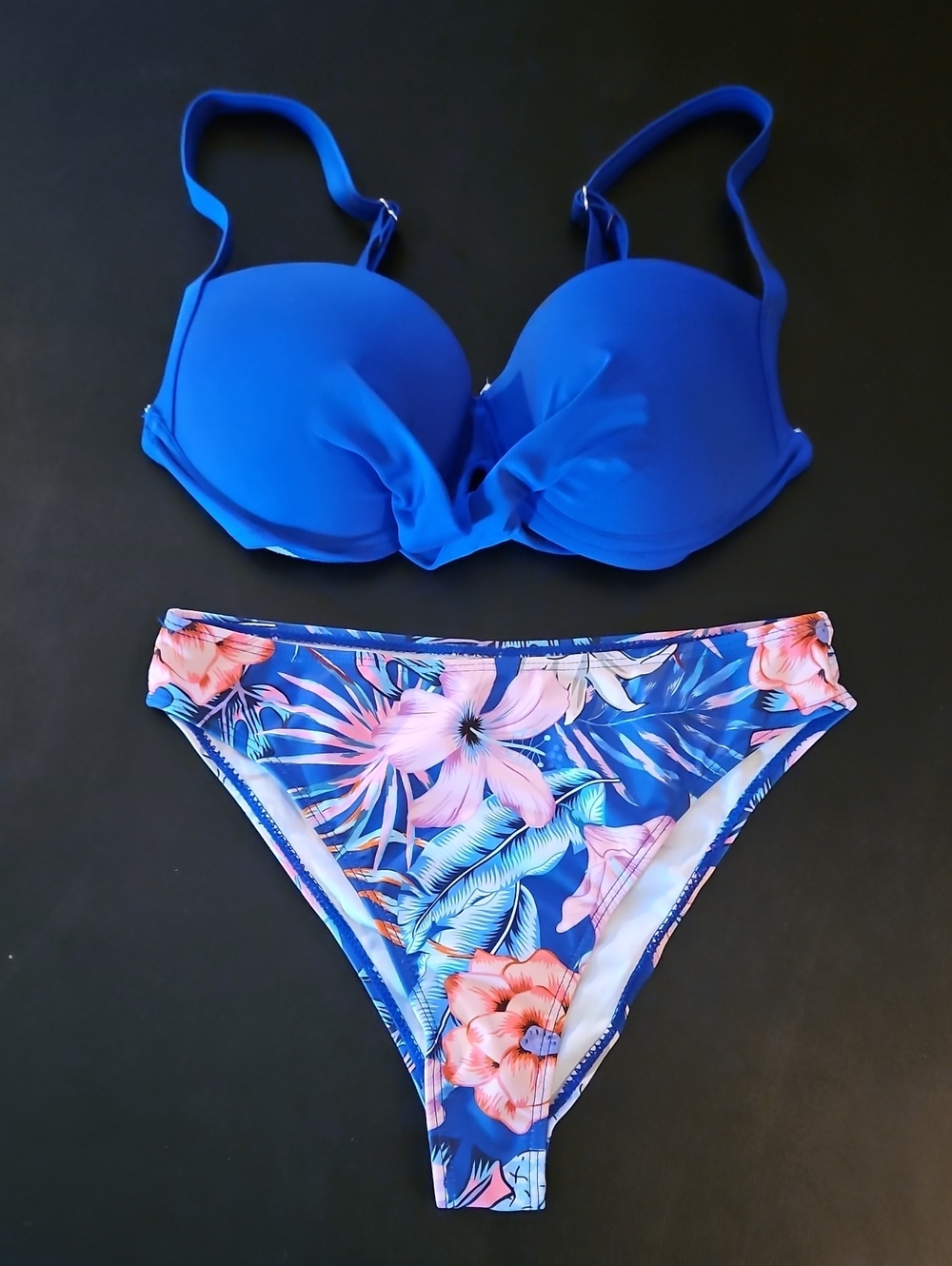 Unbranded Blue Floral Bikini Set with Cover Up